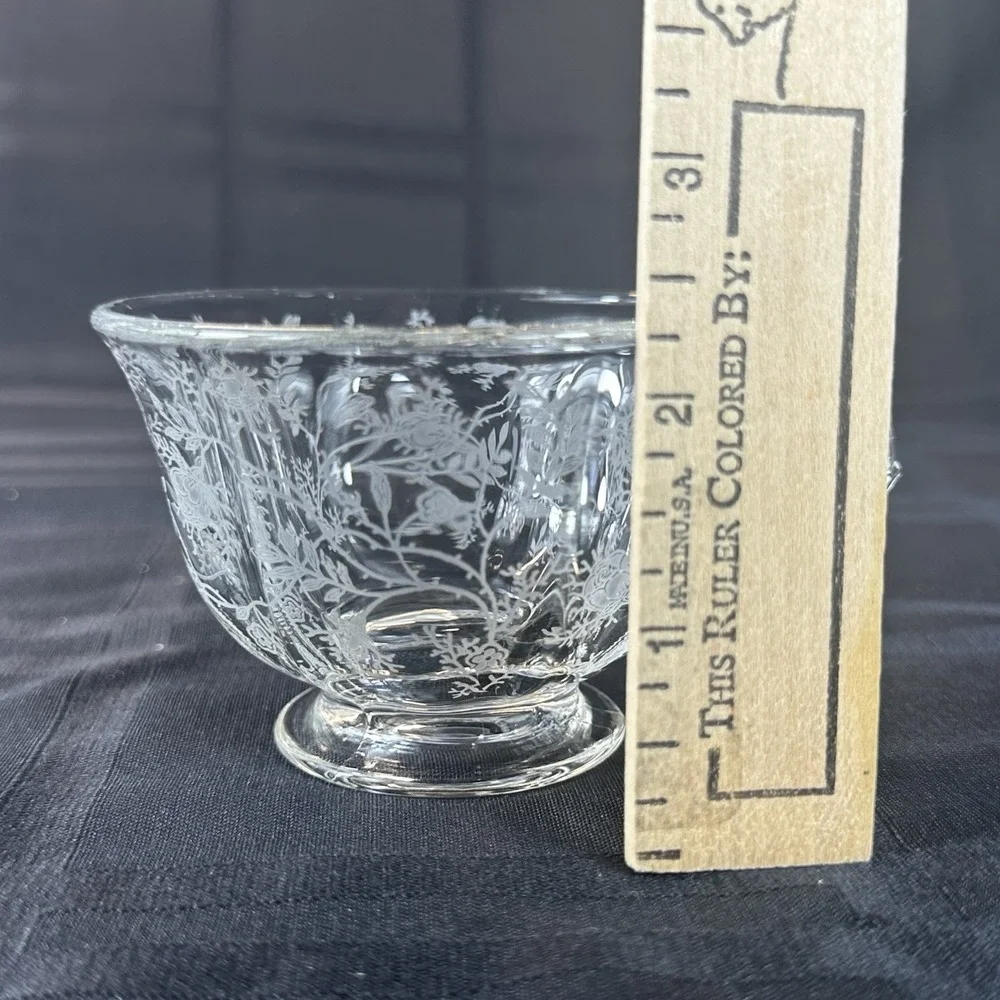 Vintage Fostoria Chintz Trio Set • Etched Glass Cup Saucer Plate • Baroque Blank